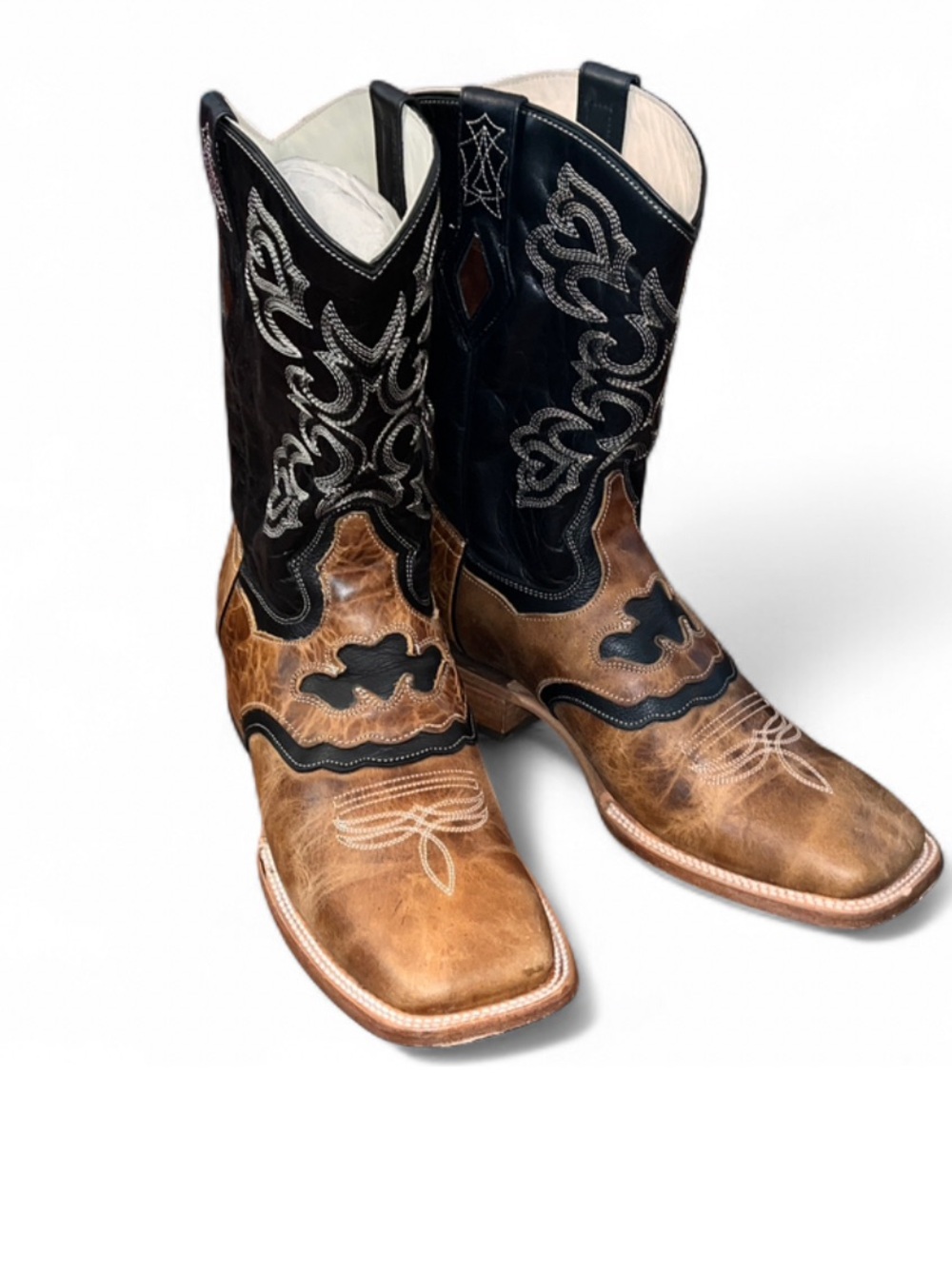J.B. Dillon Classic Two-Tone Western Cowboy Boots in Brown & Black